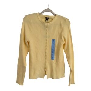 Express Womens Ribbed Button Front Cardigan Sweater Yellow EX011675 Size L NEW